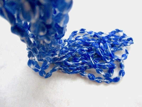 Blue and Clear Vintage Glass Beads 8mm Oblong Twist