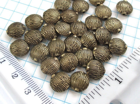 Textured Antique Brass Etched Puffed Coin Beads 10mm 10 pieces