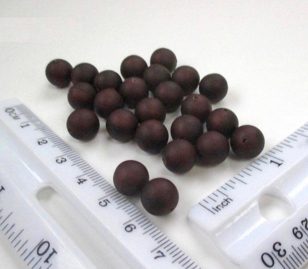 Brown Lucite Vintage Beads 9mm Matte Satin Color Coated Beads 25 pieces